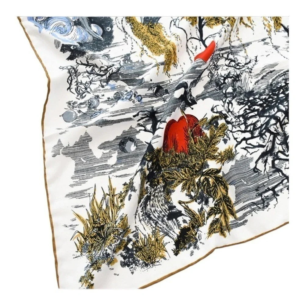 Hand Rolled CD Scarf Luxury Designer Forest Animal Print with hearts Size 34x34